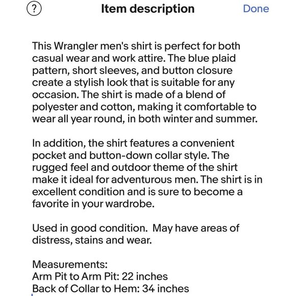 Wrangler Mens Button Down Shirt LG Blue Plaid Short Sleeve Rugged Wear Outdoors - Picture 10 of 10